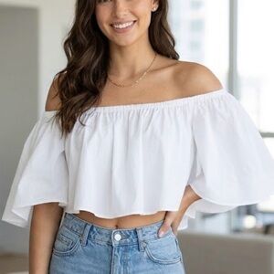 Timing White Ruffled Crop Top